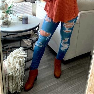 Ripped Mid Rise Jeans